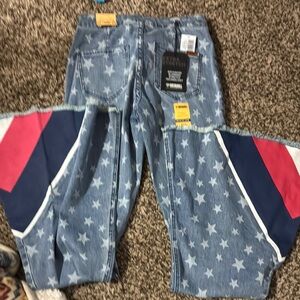 Rock & Roll Cowgirl Star Print Flare Jeans - Blue and Red